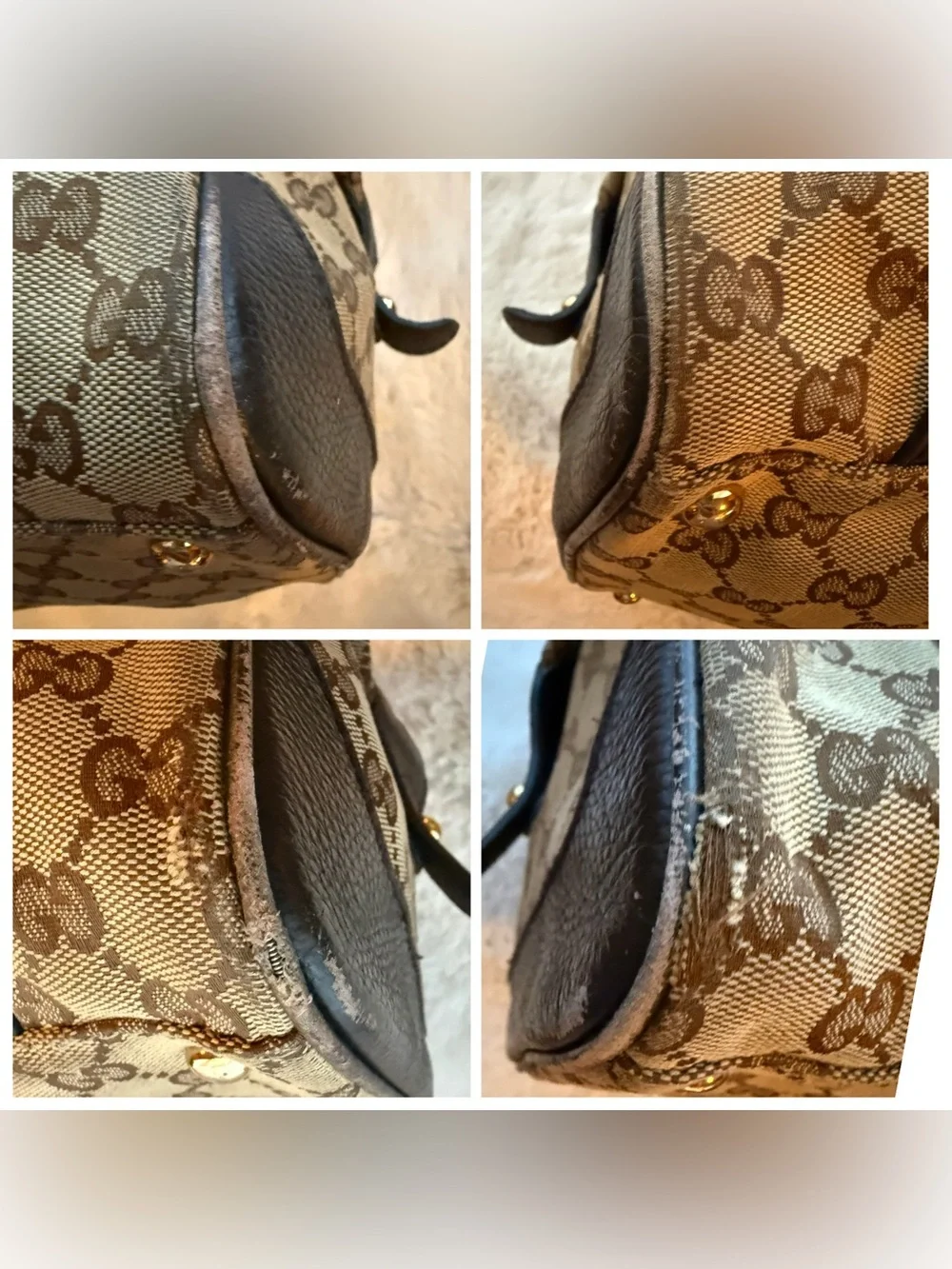 Gucci Beige GG Supreme Boston Bag with Leather Trim